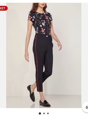 Ted Baker London Navy Cropped Pants with Red Side Stripe